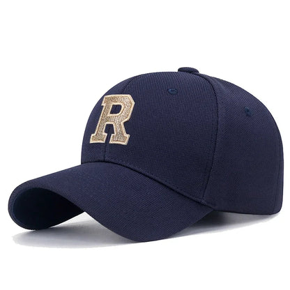 Baseball Cap Elastic Pineapple Cloth Material Gold Thread Embroidery Craft R Letter Design Style