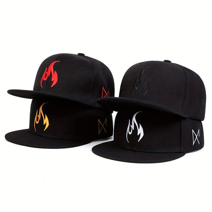 Unisex Flame Embroidered Snapback Hat
