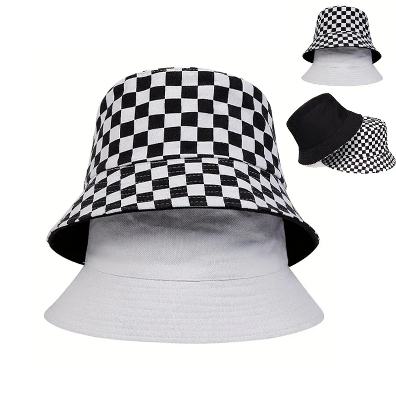 Unisex Black and White Grid Bucket Hat