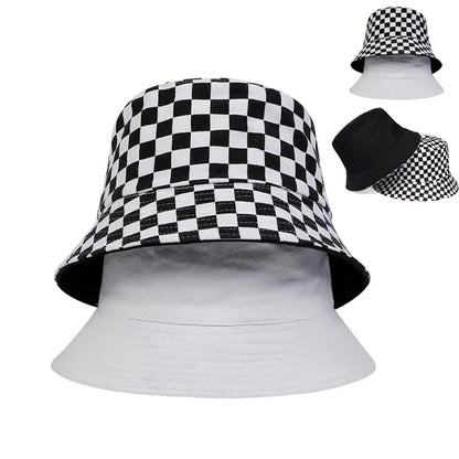 Unisex Black and White Grid Bucket Hat