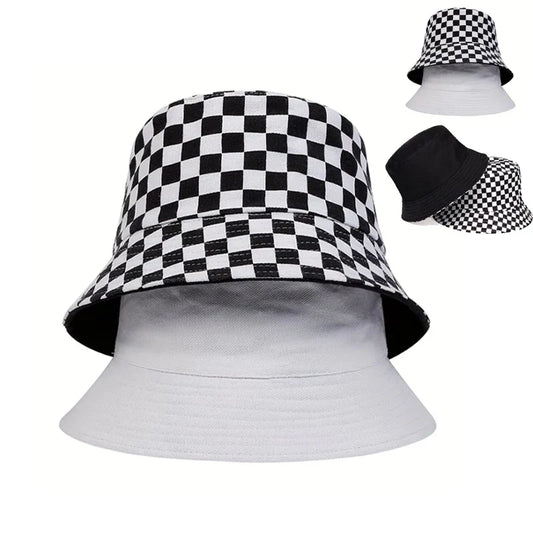 Unisex Black and White Grid Bucket Hat