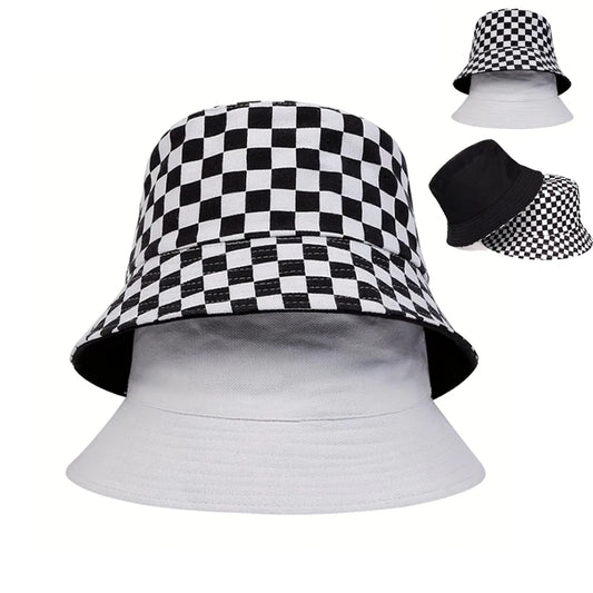 Black And White Grid Bucket Hat Wearable Fisherman Hat Travel Hat For Men Women