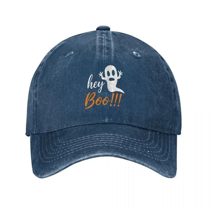 New Hey Boo Ghost Design Washed Cotton Baseball Cap