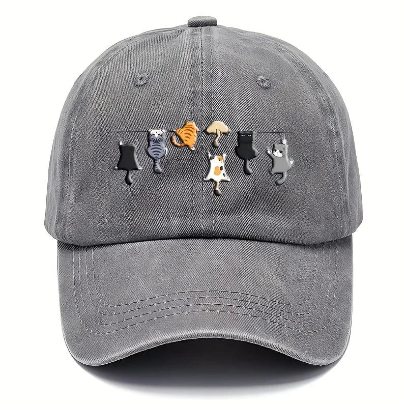Trendy Cute Cat Print Washed Vintage Soft Top Sunshade Baseball Cap