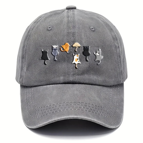 Trendy Cute Cat Print Washed Vintage Soft Top Sunshade Baseball Cap