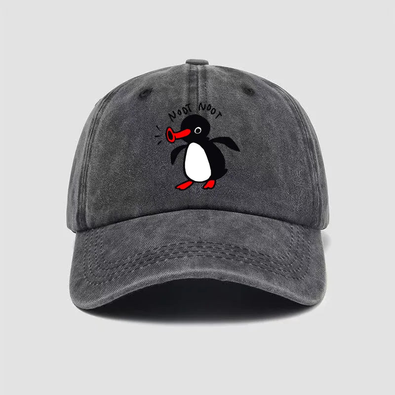 Cross-Border Hottest Curved Brim Wash Cotton Baseball Cap Cartoon Penguin