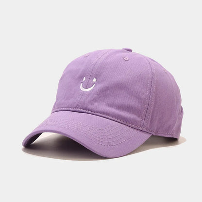 Soft Cotton Baseball Cap for Women Men Smile Face Embroidery