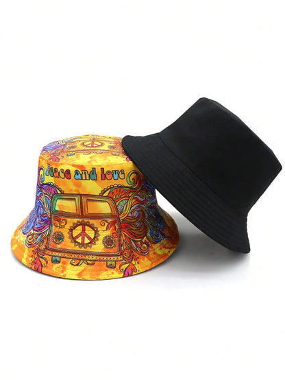 Casual Summer "Peace Love" Print Vacation Bucket Hat