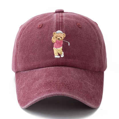 Playful Bear Print Vintage-Washed Cotton Baseball Hat