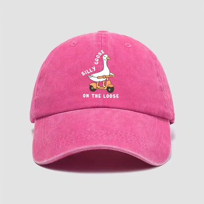 Skateboarding Duck Print Washed Baseball Cap