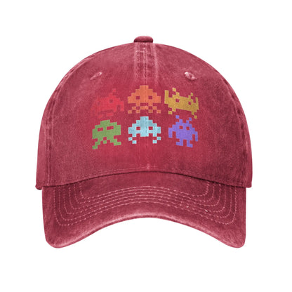 Casual Space Invaders Pixel Art Rainbow Aliens Baseball Caps