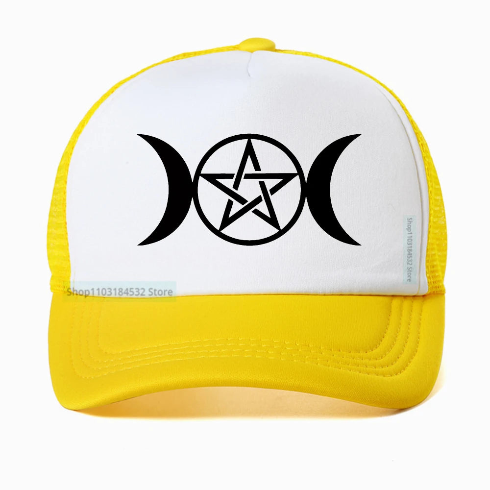 Triple Moon Goddess Wicca Pentacle Cartoon Baseball Cap