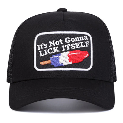 LICK ITSELF Letter Embroidery Baseball Net
