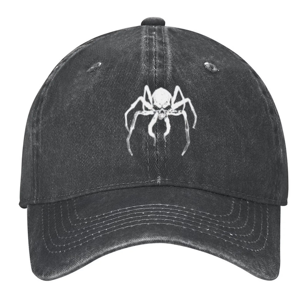 Skeleton Spider Skull Print Vintage Wash Baseball Cap