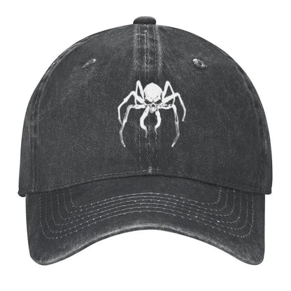 Skeleton Spider Skull Print Vintage Wash Baseball Cap