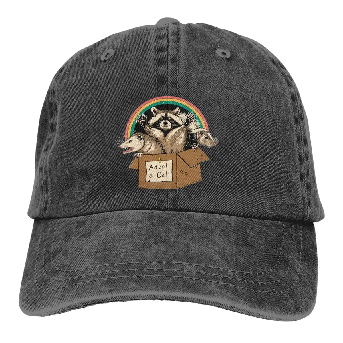 Washed Men's Baseball Cap Adopt Forbidden Cats Raccoon Mammal