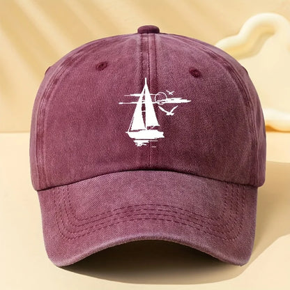 Sailing Printed Retro Washed Baseball Cap
