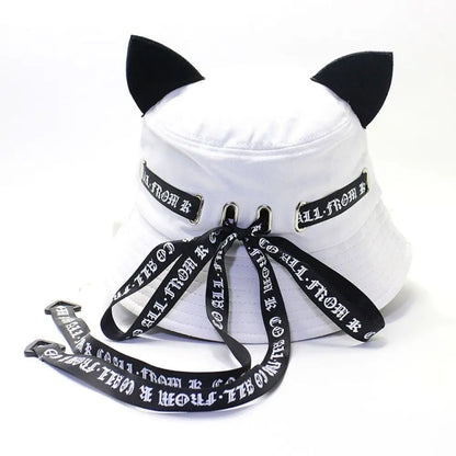 New Cute Cat Ears Bucket Hats Women Streamer Fisherman Hat Casual Panama Outdoor