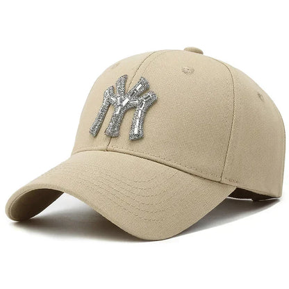 Women Cotton Solid Color Baseball Cap Men Classic Retro Diamond Letters