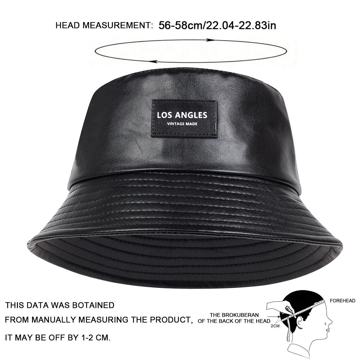 Unisex LOS ANGELES Label Personality Pu Leather Bucket Hats Fishermen Caps