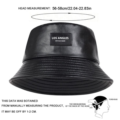 Unisex LOS ANGELES Label Personality Pu Leather Bucket Hats Fishermen Caps