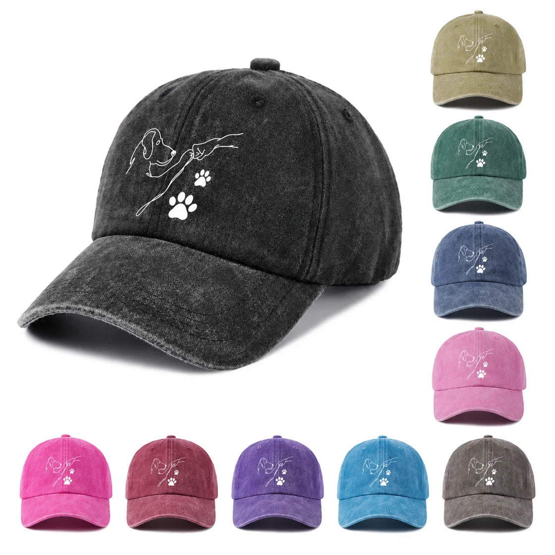 Dog Paw Outline Washed Baseball Cap