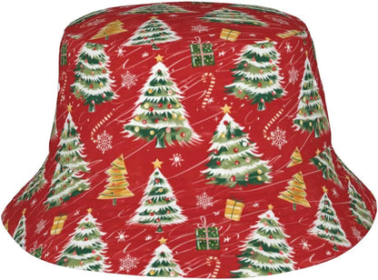 Retro Poster Merry Christmas Bucket Hats for Women Men Xmas Fisherman Hat