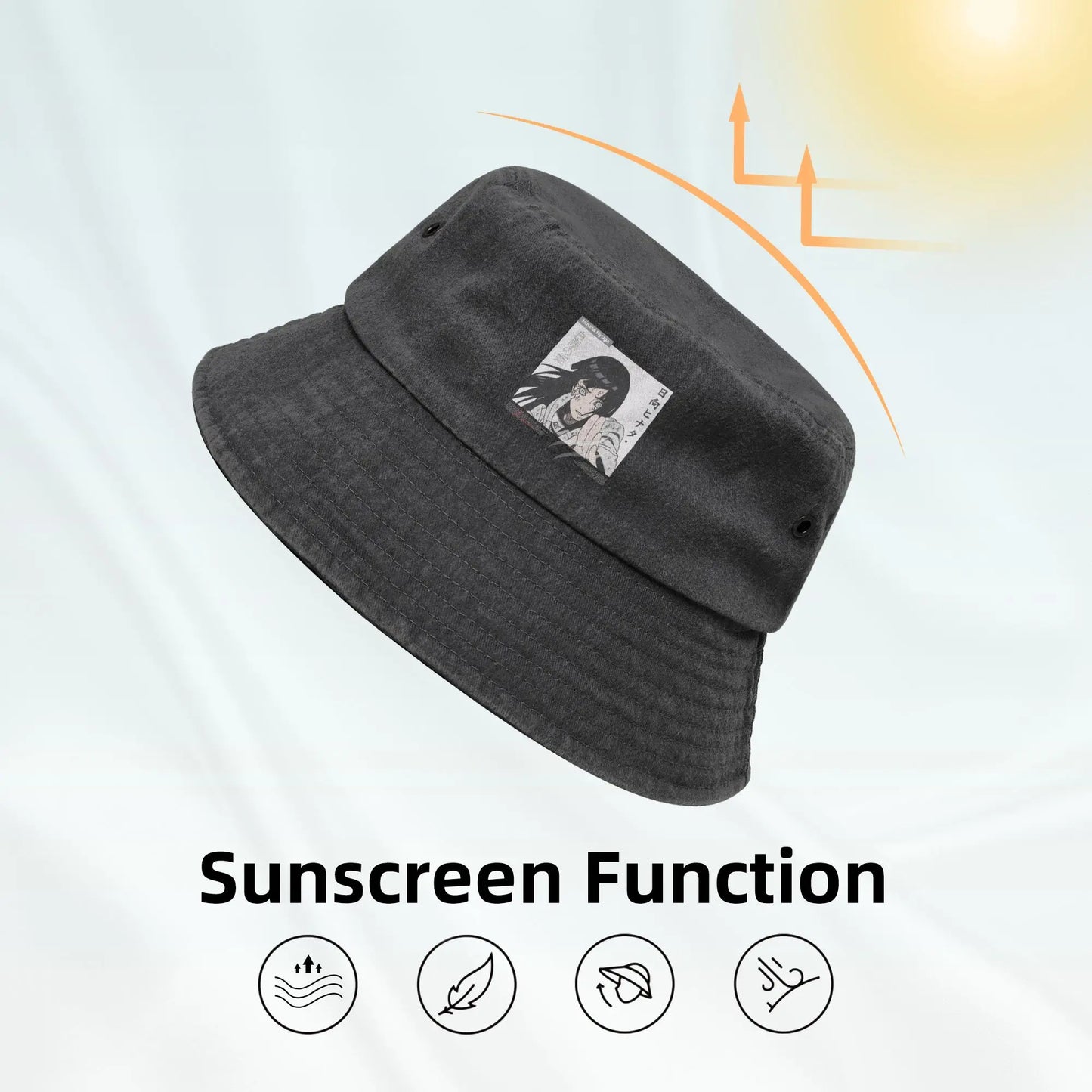 Spring Picnic Headwear Hinata Hyuga Naruto Washed Denim Bucket Hat