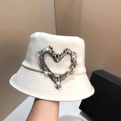Super Shiny Bilibili Rhinestone Heart Bucket Hat