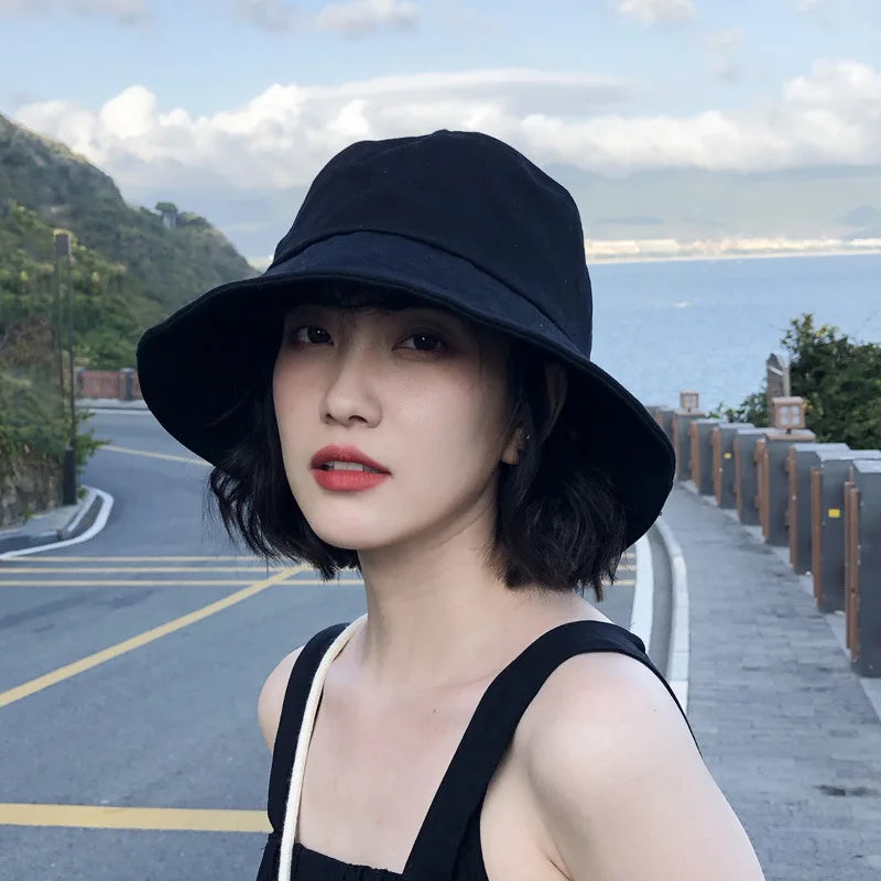 Summer Bucket Hat for Women Big Wide Brim Outdoor Soft Cotton Solid