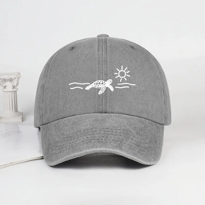 Vintage Washed Baseball Cap With Turtle