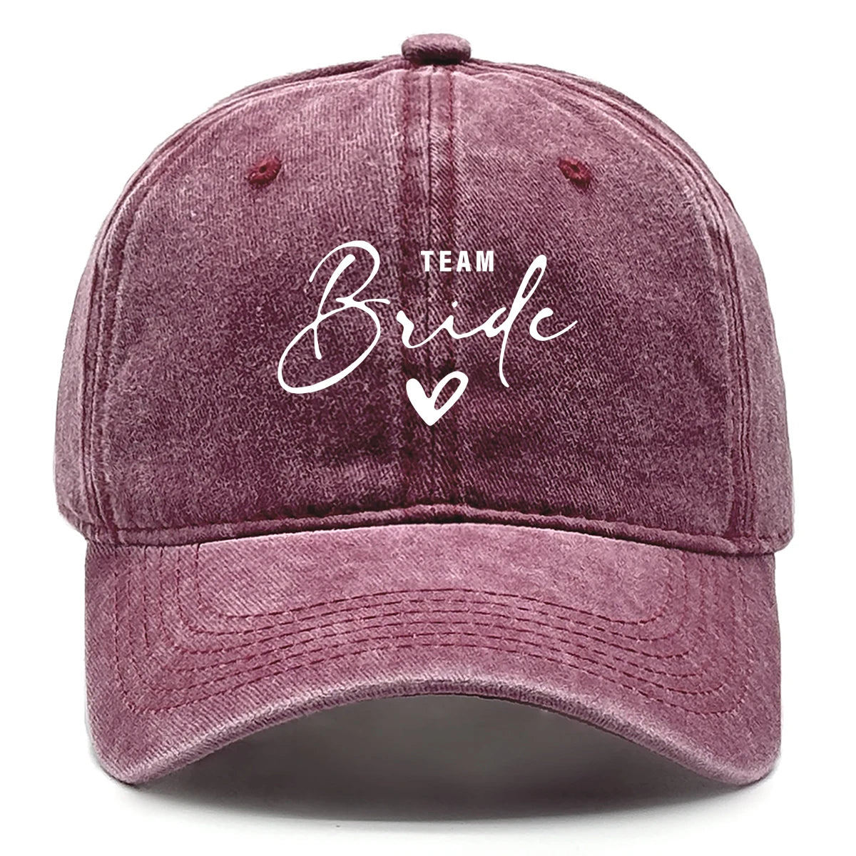 Washed Distressed Snapback Text Team Bride Printed Baseball Hat
