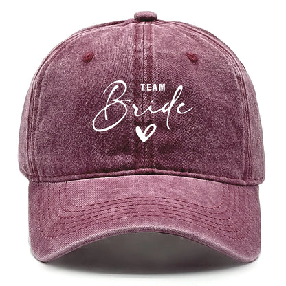 Washed Distressed Snapback Text Team Bride Printed Baseball Hat