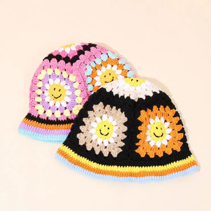 Autumn/Winter Retro Hollow Flower Handmade Knitted Bucket Hat