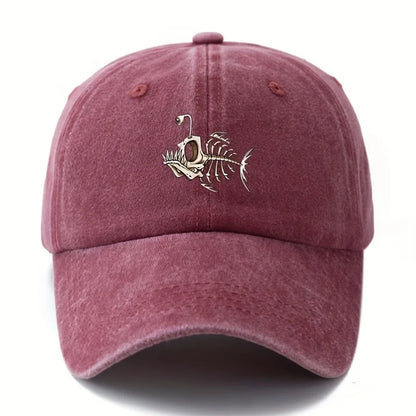 Fishbone Printed Baseball Cap Classic Retro Curved Brim