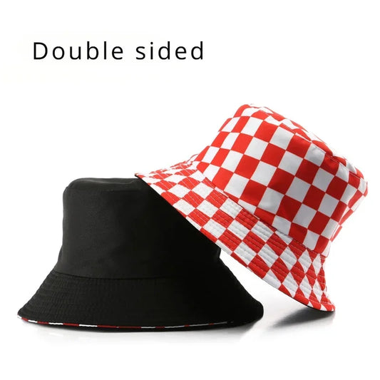 Double Sided Plaid Bucket Hats for Women and Men Fashion Personality