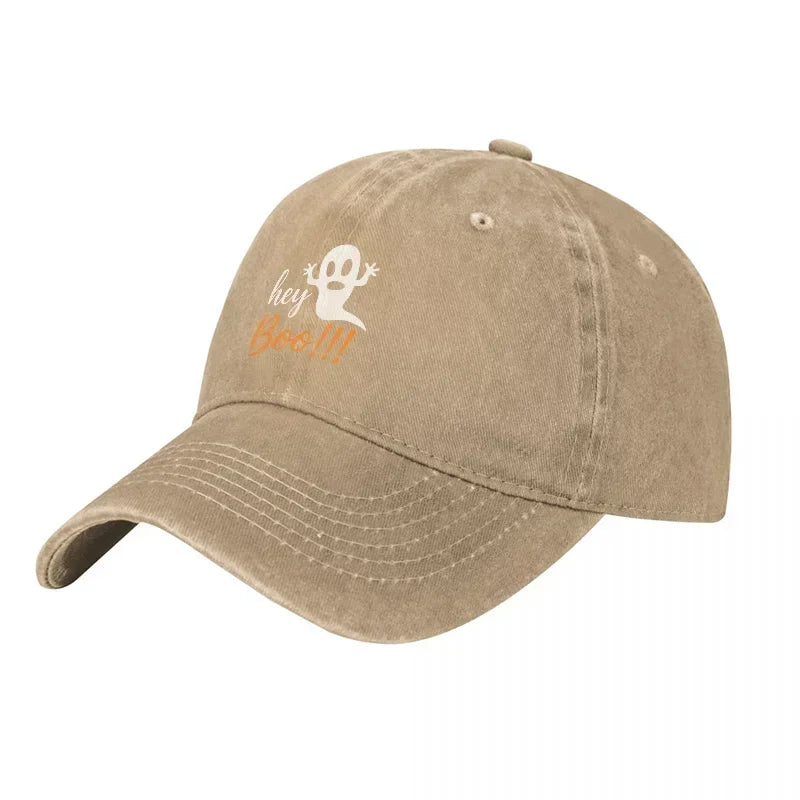 New Hey Boo Ghost Design Washed Cotton Baseball Cap