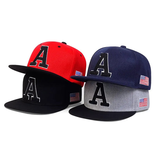 Unisex Simple Letter A Embroidery Hip-hop Hats Snapback Caps Sunscreen Hat