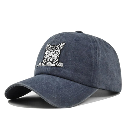Vintage Cat Embroidery Baseball Cap