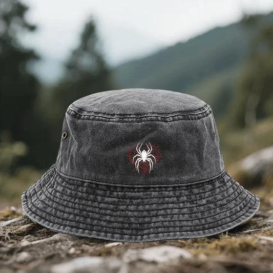 Red Spiderweb And Black Spider Pattern Bucket Hat
