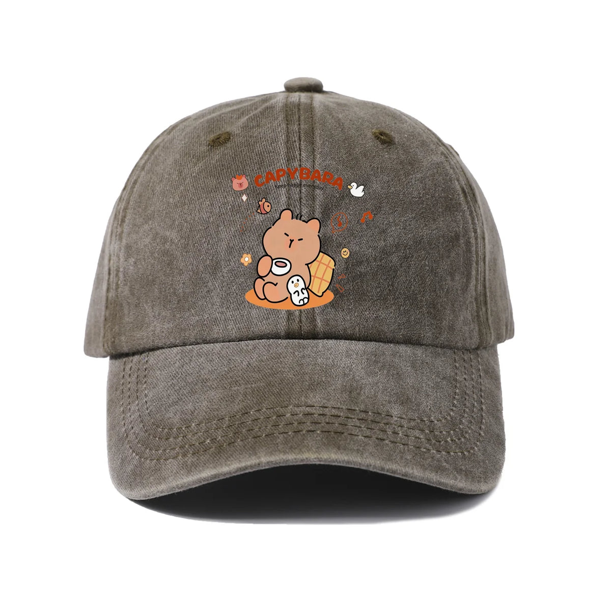 Cute Capybara Friends Vintage Washed Baseball Cap