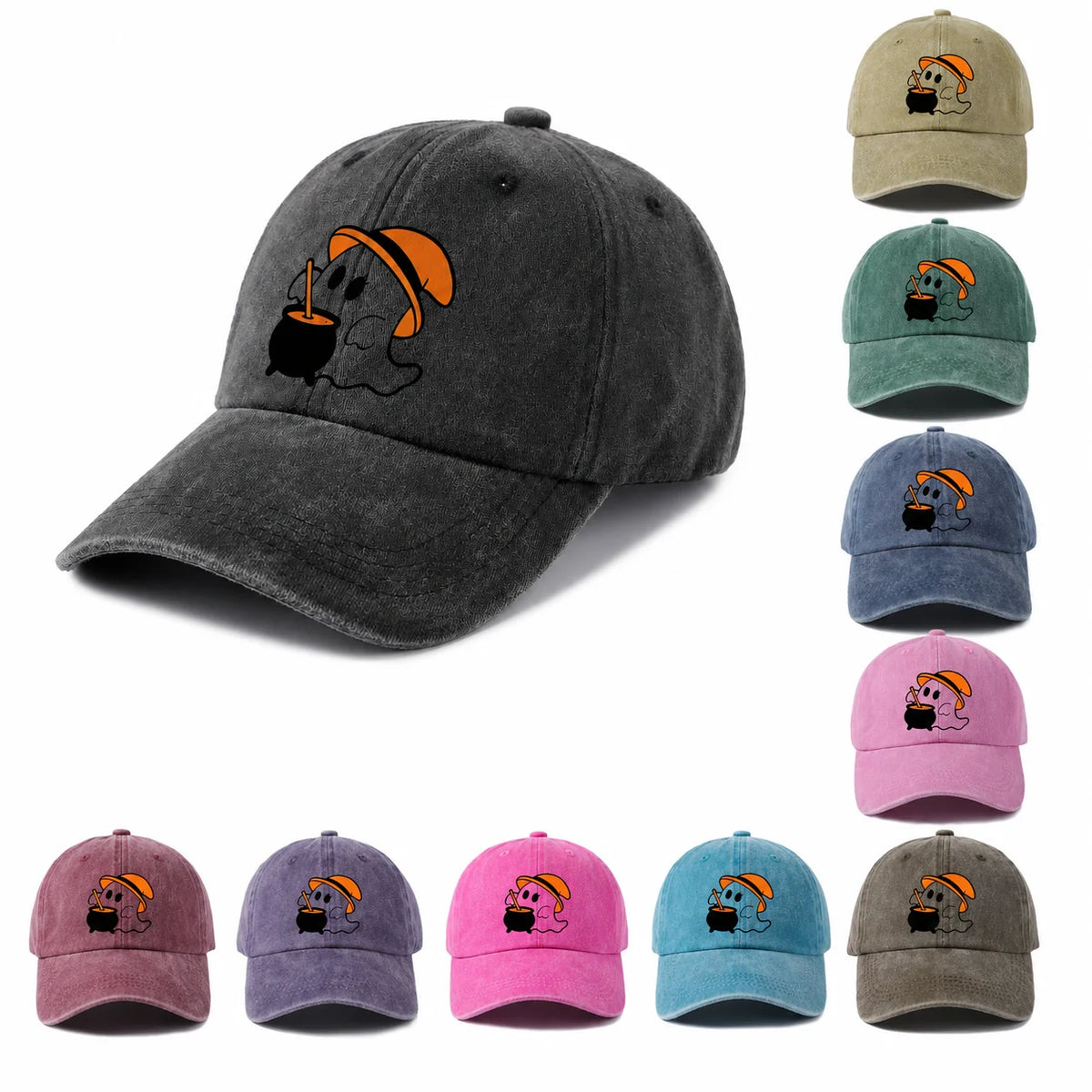 Ghost with Umbrella Graphic Baseball Cap