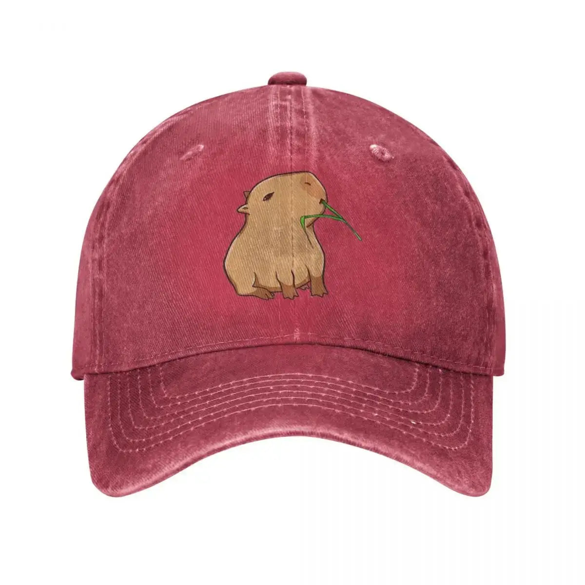 Vintage Capybara with A Leaf Eat Your Greens Baseball Caps