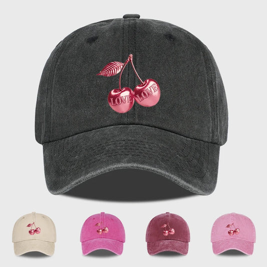 LOVE Cherry Print Multi-Color Vintage Washed Baseball Cap