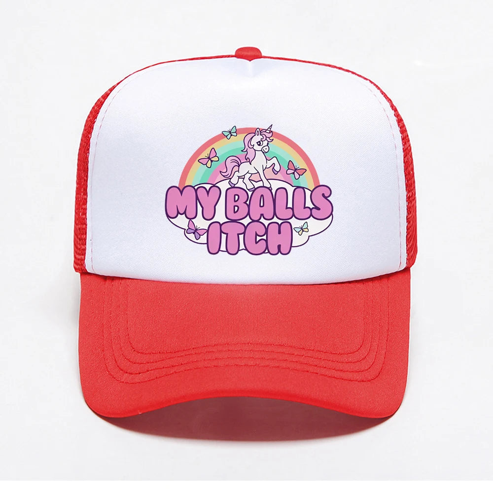 My Balls Itch Ironic Unicorn Rainbow Offensive Baseball Cap