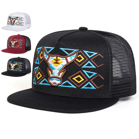 Unisex Ox Head Embroidery Hip-hop Net Hats