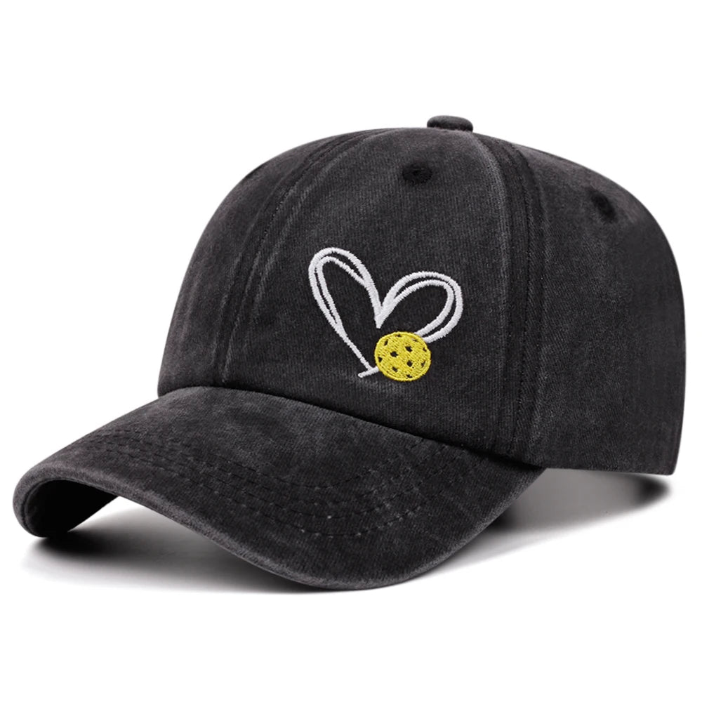 Love Pickleball Hat Washed Retro Embroidery Baseball Caps