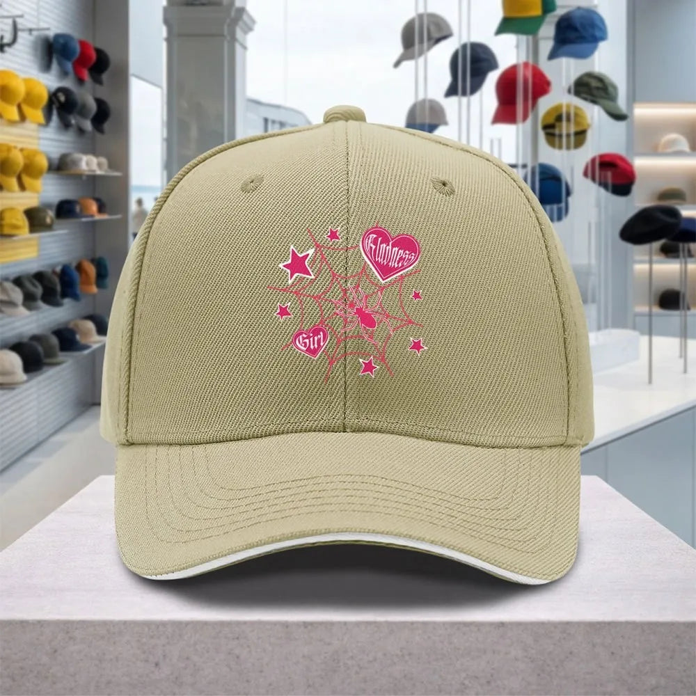 Spider Web Heart Pink Adjustable Sandwich Baseball Cap