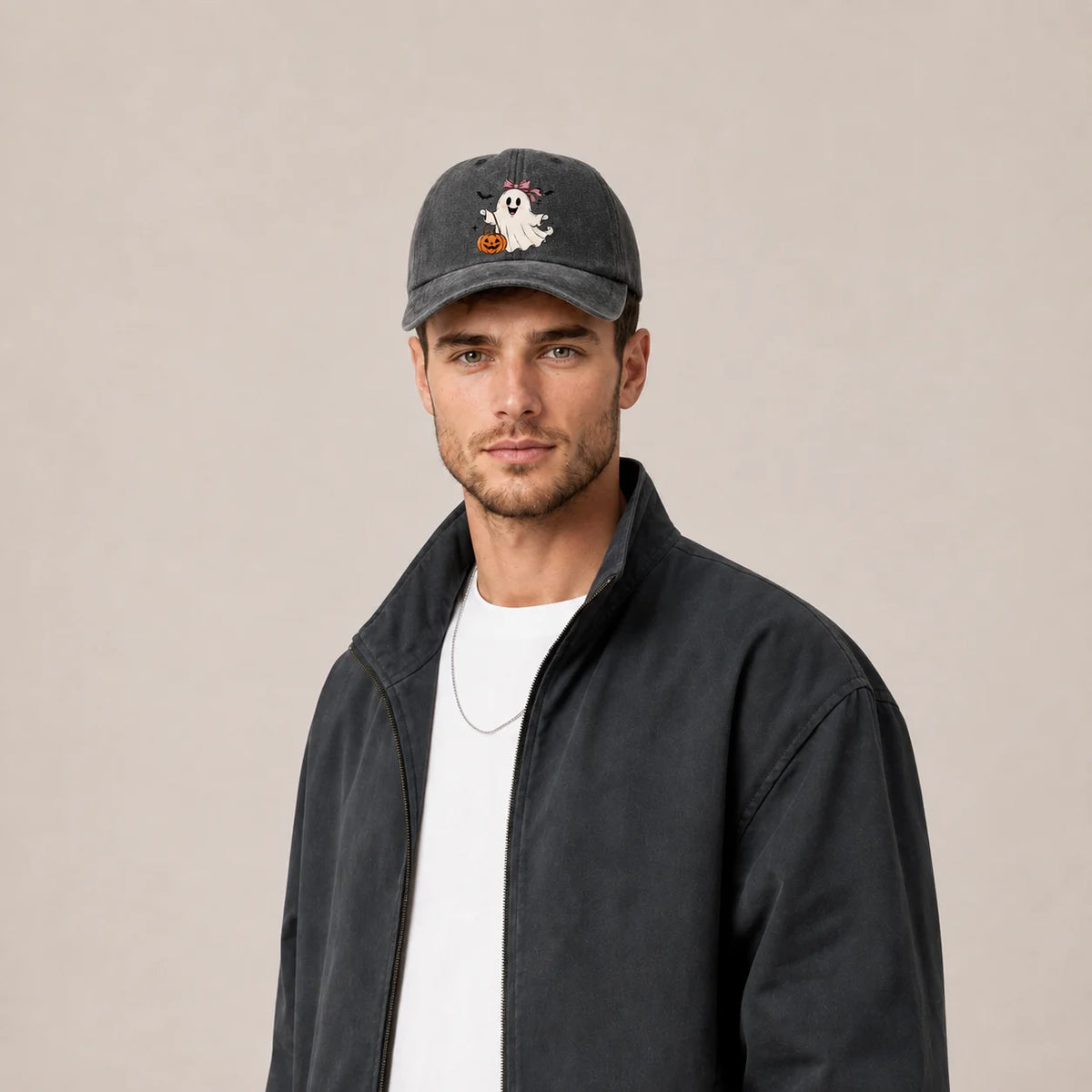 Witch Ghost With Pumpkin Graphic Baseball Cap