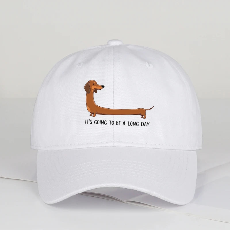 Fun Dachshund “Long Day” Printed Baseball Cap